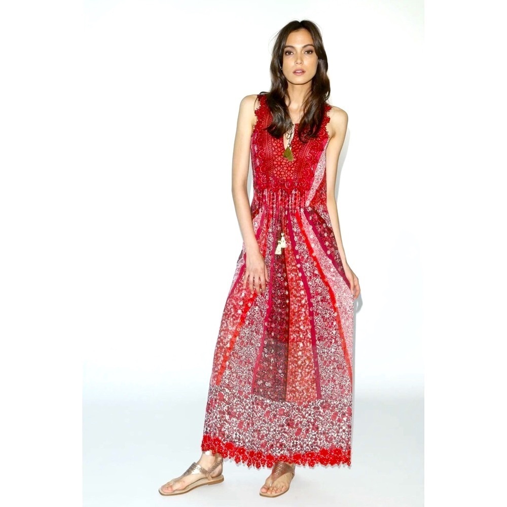 Elie Tahari McKeena Silk Maxi Sleeveless Red Dress Size 4